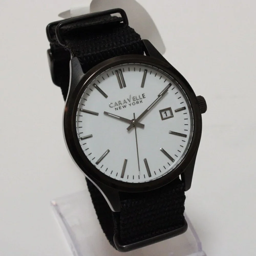 Caravelle Men's Quartz Field Watch By Bulova Black NATO Strap Black Case 41mm